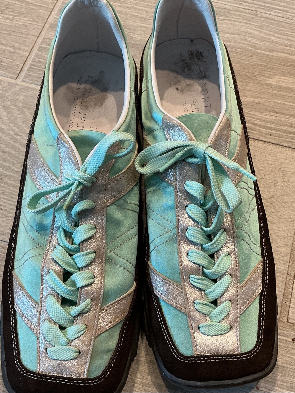 Donald J. Pliner Mint Green and Silver Men's Square Toe Vintage Sneakers Sz 11M - Picture 1 of 9